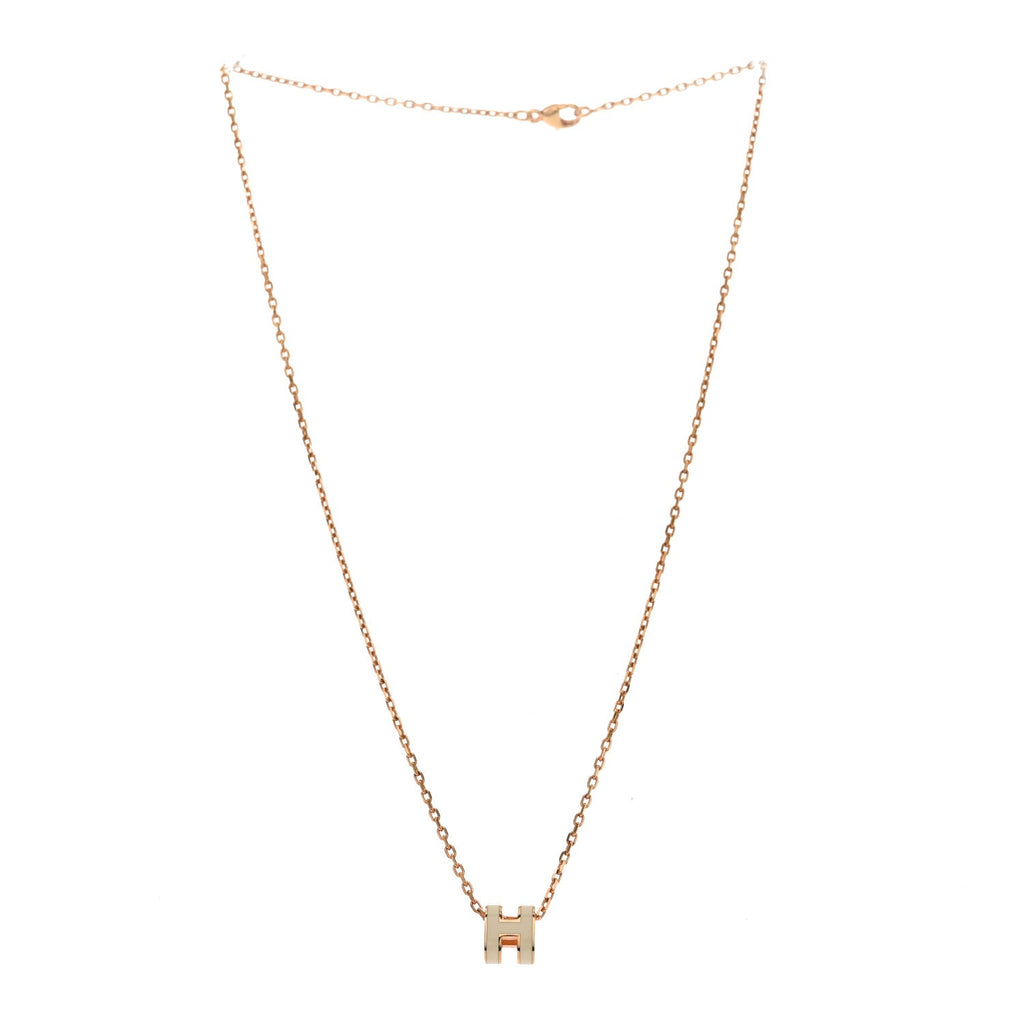 Lacquered Rose Gold Mini Pop H Pendant Necklace White
