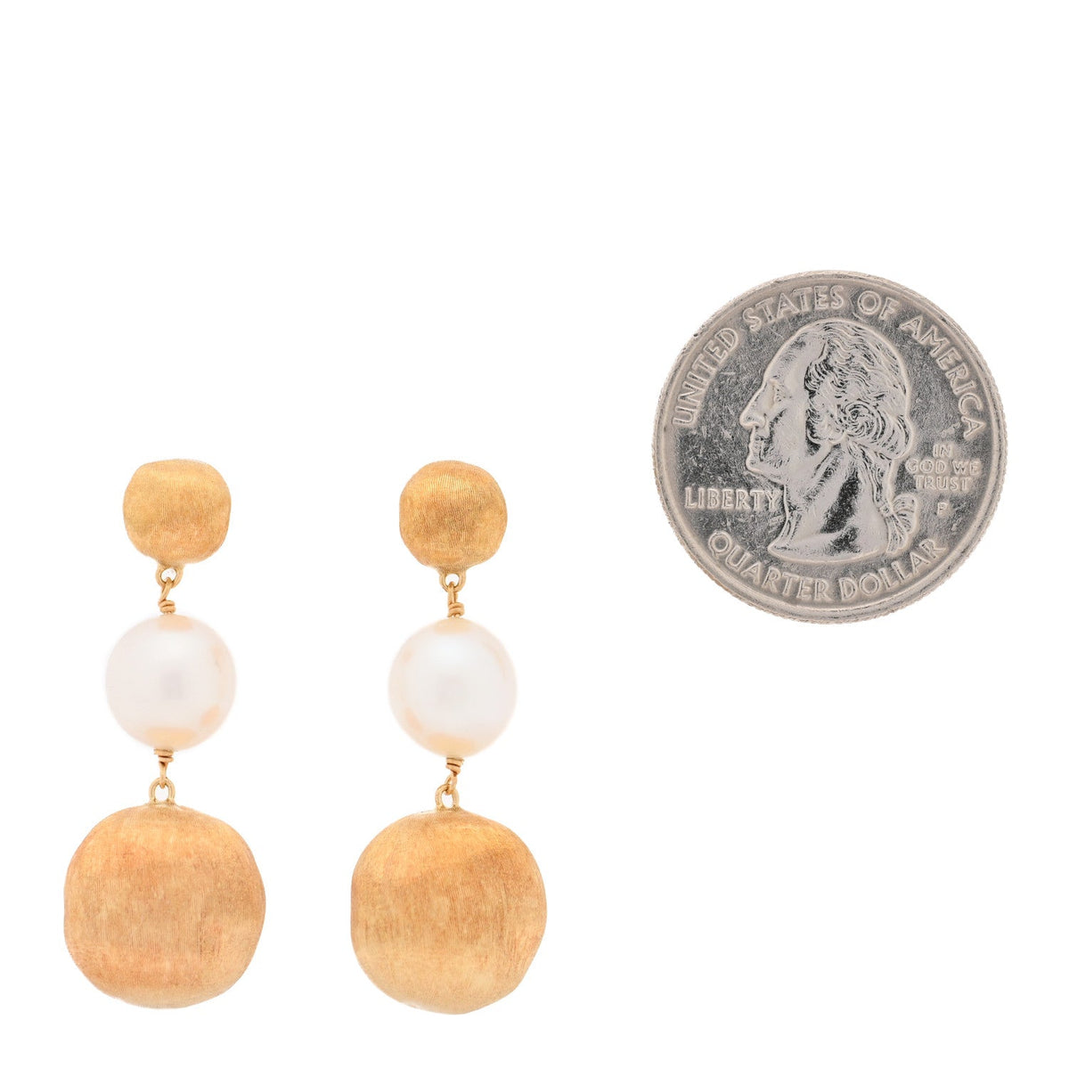 18K Yellow Gold Cultured Pearl Africa Drop Earrings