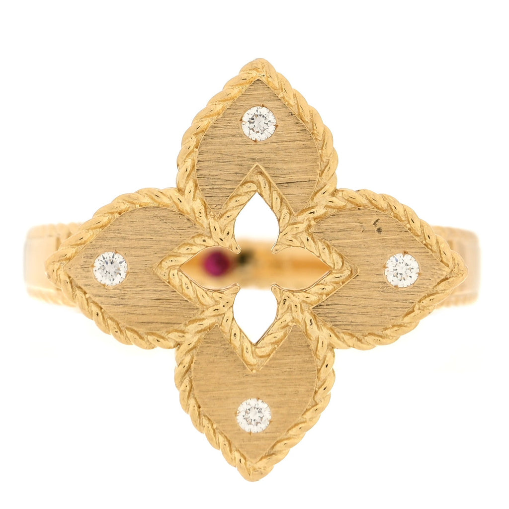 18K Yellow Gold Diamond Petite Venetian Princess Flower Ring 51 5.75