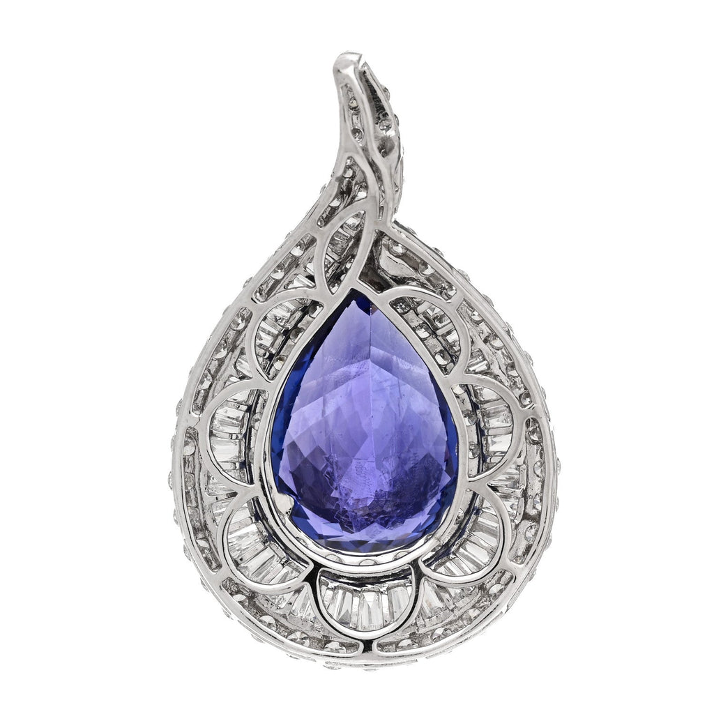 18K White Gold Diamond Tanzanite 4.40ctw Pear Cut Pendant