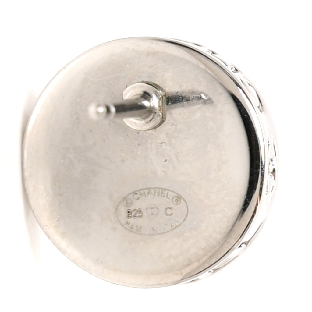 Metal Round CC Earrings Silver