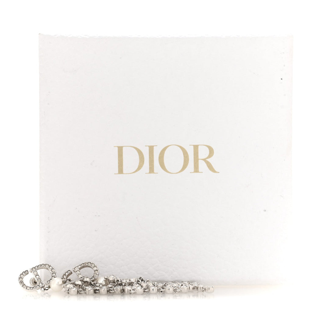 Crystal Pearl CD Drop Earrings Silver