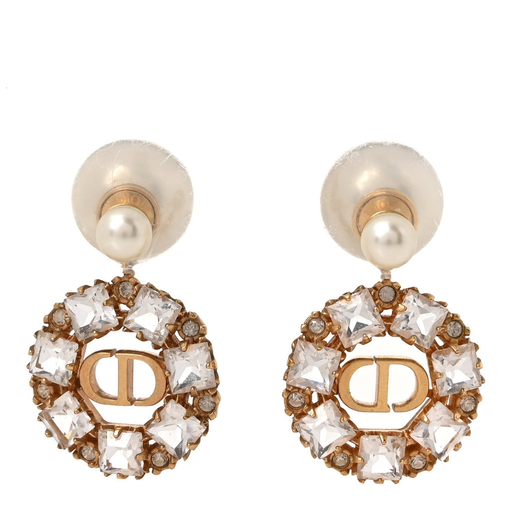 Pearl Crystal Dior Tribales Drop Earrings Gold