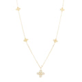 18K Yellow Gold Diamond Princess Flower Charm Station Necklace