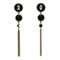 Crystal CC Chain Tassel Drop Earrings Gold Black