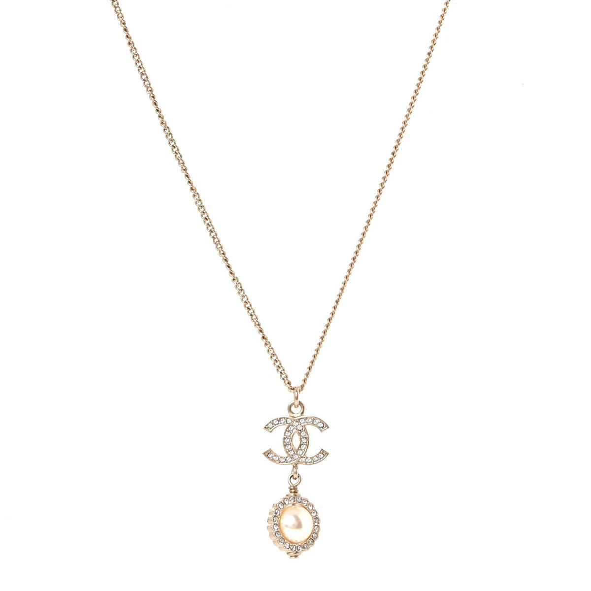 Crystal Pearl CC Lace Camellia Necklace  Gold