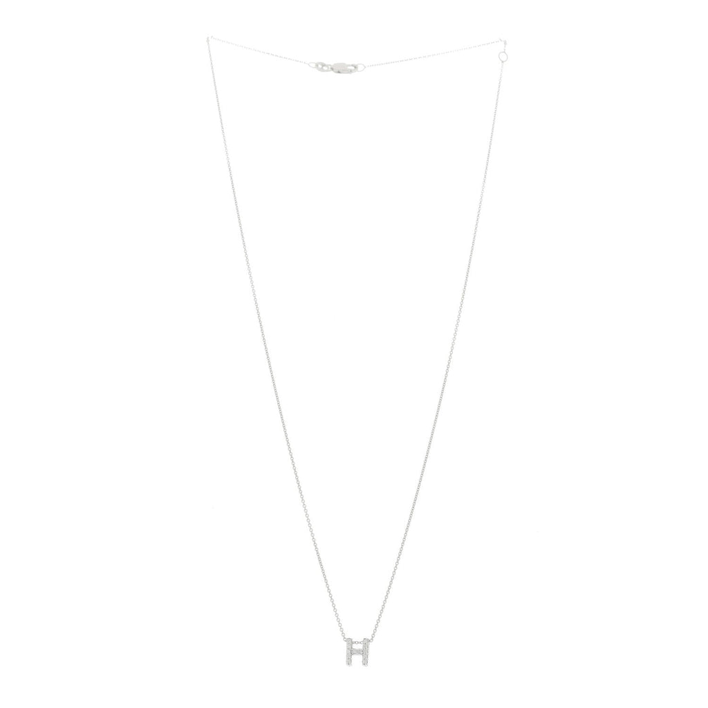 18K White Gold Diamond Love Letter H Pendant Necklace