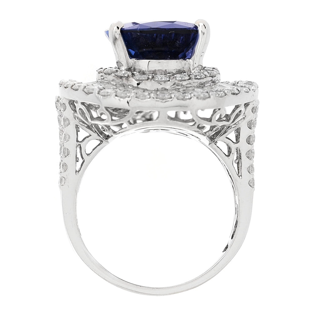 18K White Gold Diamond Tanzanite 3.64ctw Pear Cut Cocktail Ring 54 6.75