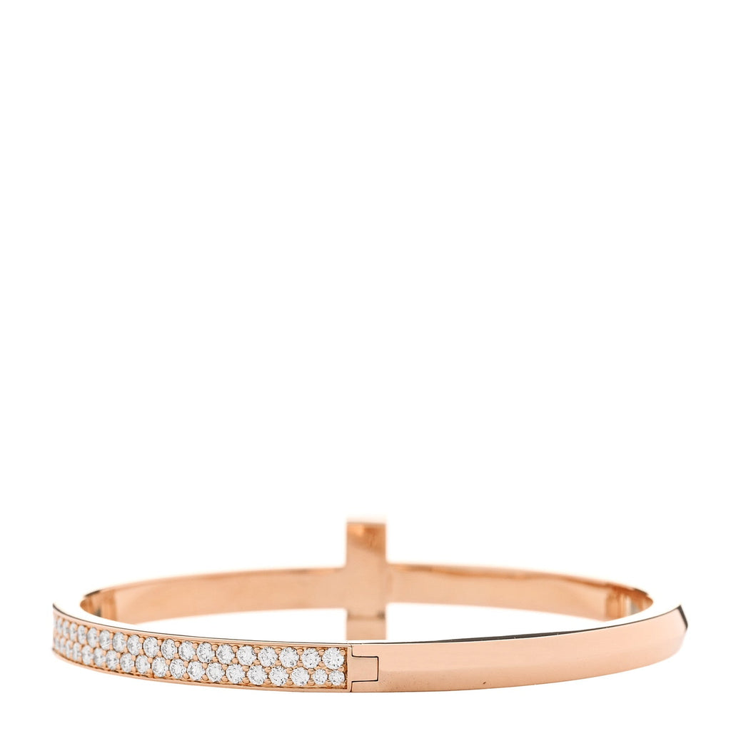 18K Rose Gold Diamond Wide T1 Hinged Bangle Bracelet