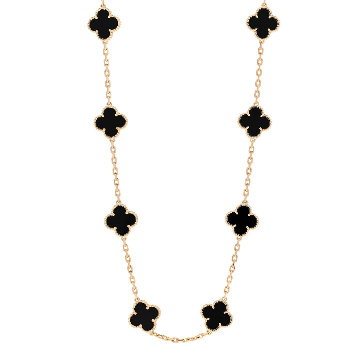 18K Yellow Gold Black Onyx 20 Motifs Vintage Alhambra Necklace