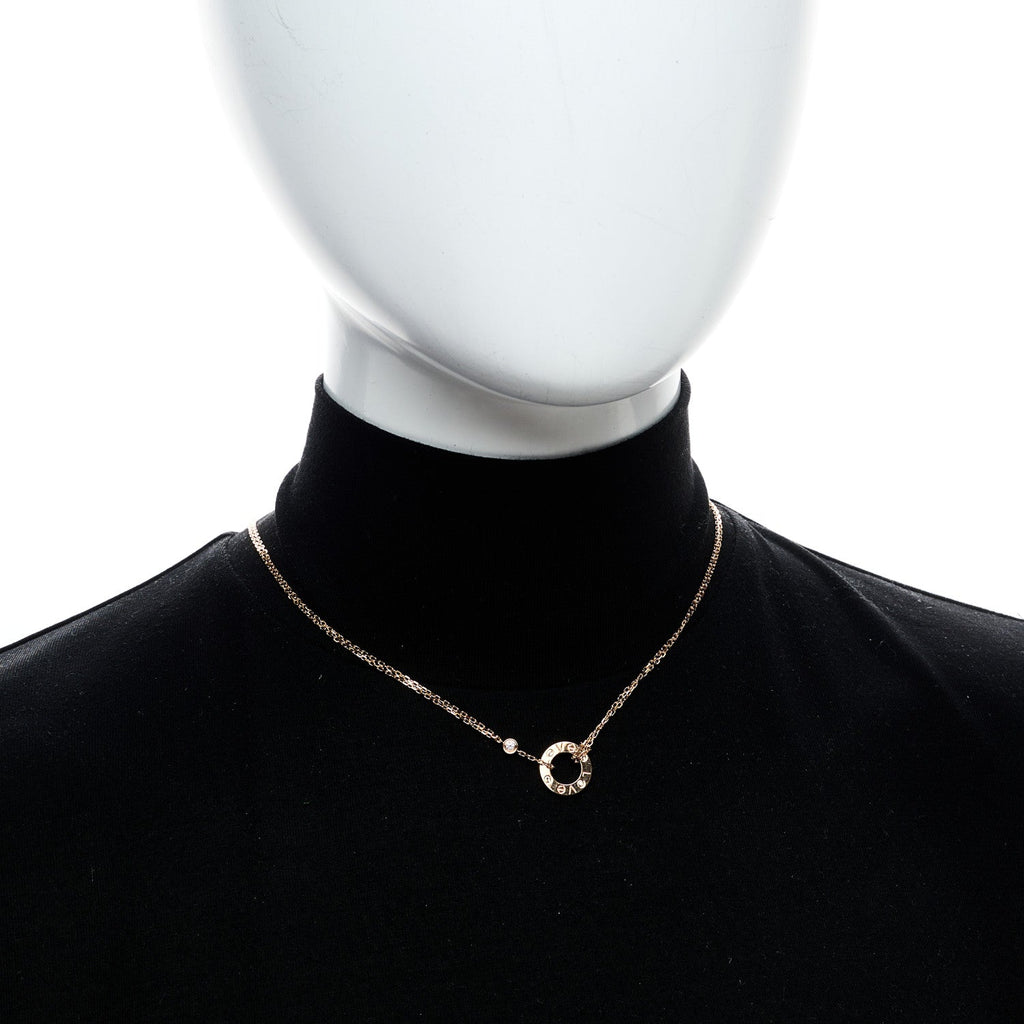 18K Pink Gold 2 Diamond LOVE Necklace