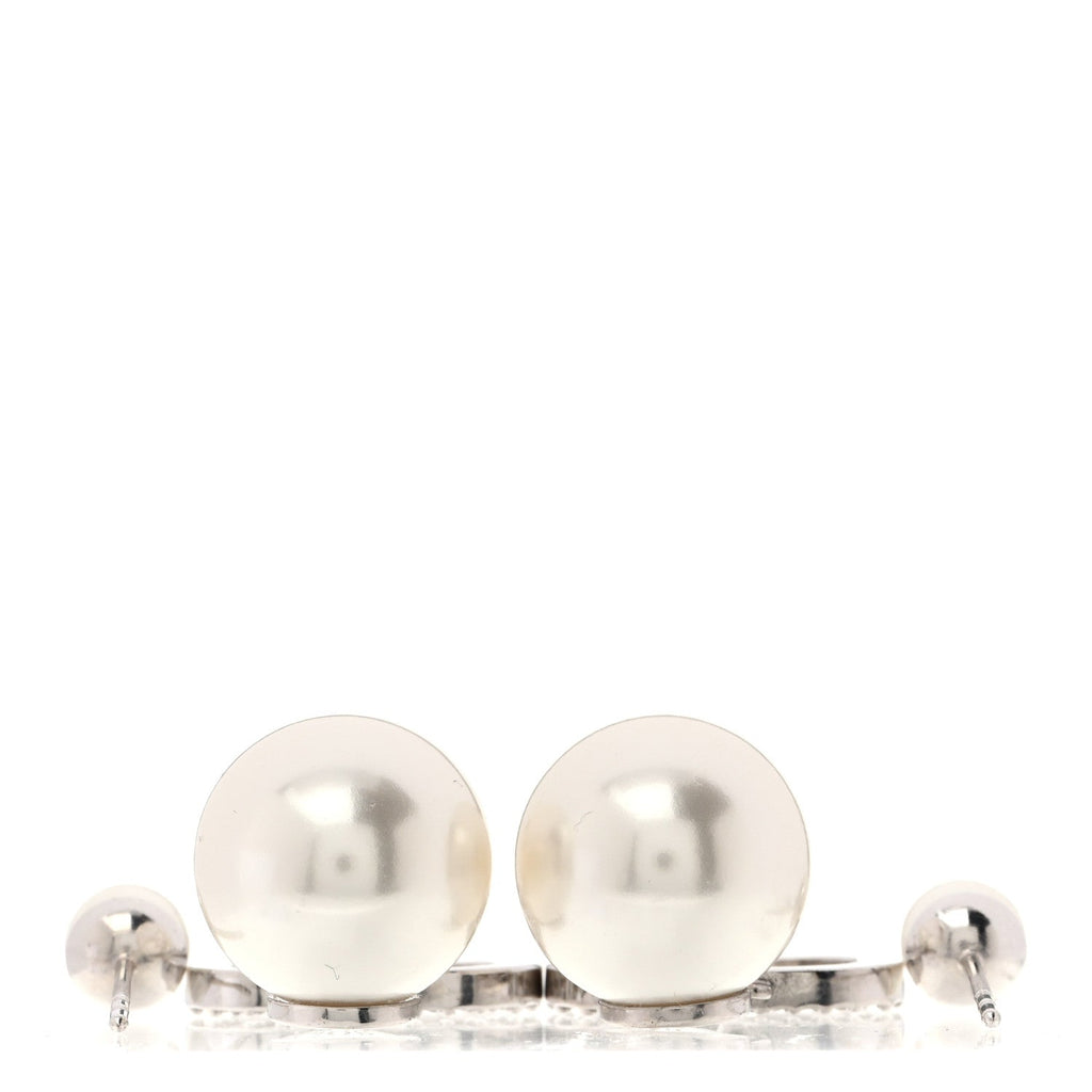 Pearl Crystal Tribal CD Drop Earrings Silver