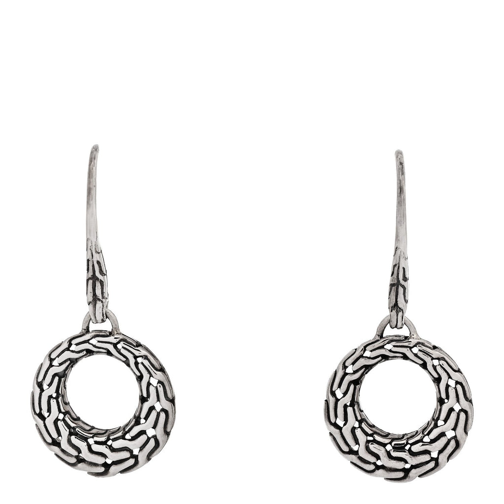 Sterling Silver Classic Chain Filigree Circle Drop Earrings