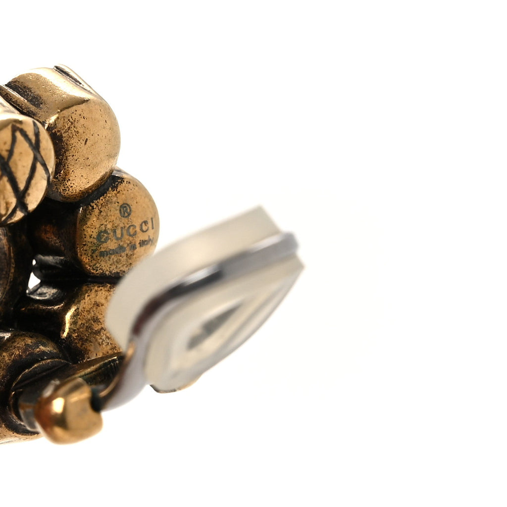 Metal Crystal Double G Clip On Earrings Aged Gold