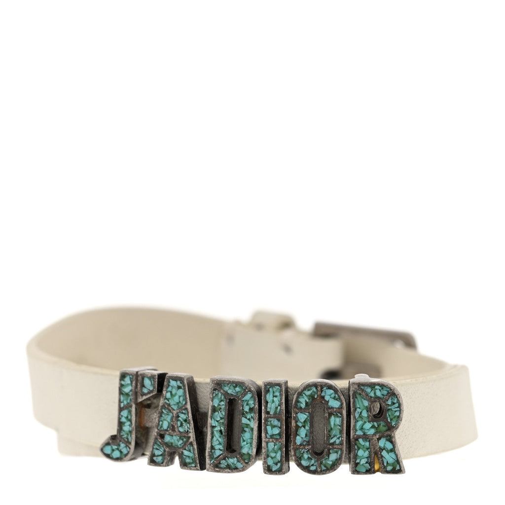 Calfskin J'adior Double Bracelet White Turquoise