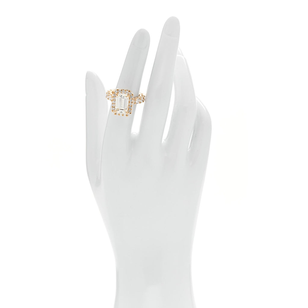 18K Yellow Gold Diamond 4.94ct Emerald Cut Halo Engagement Ring 51 5.75
