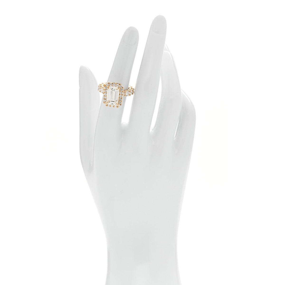 18K Yellow Gold Diamond 4.94ct Emerald Cut Halo Engagement Ring 51 5.75