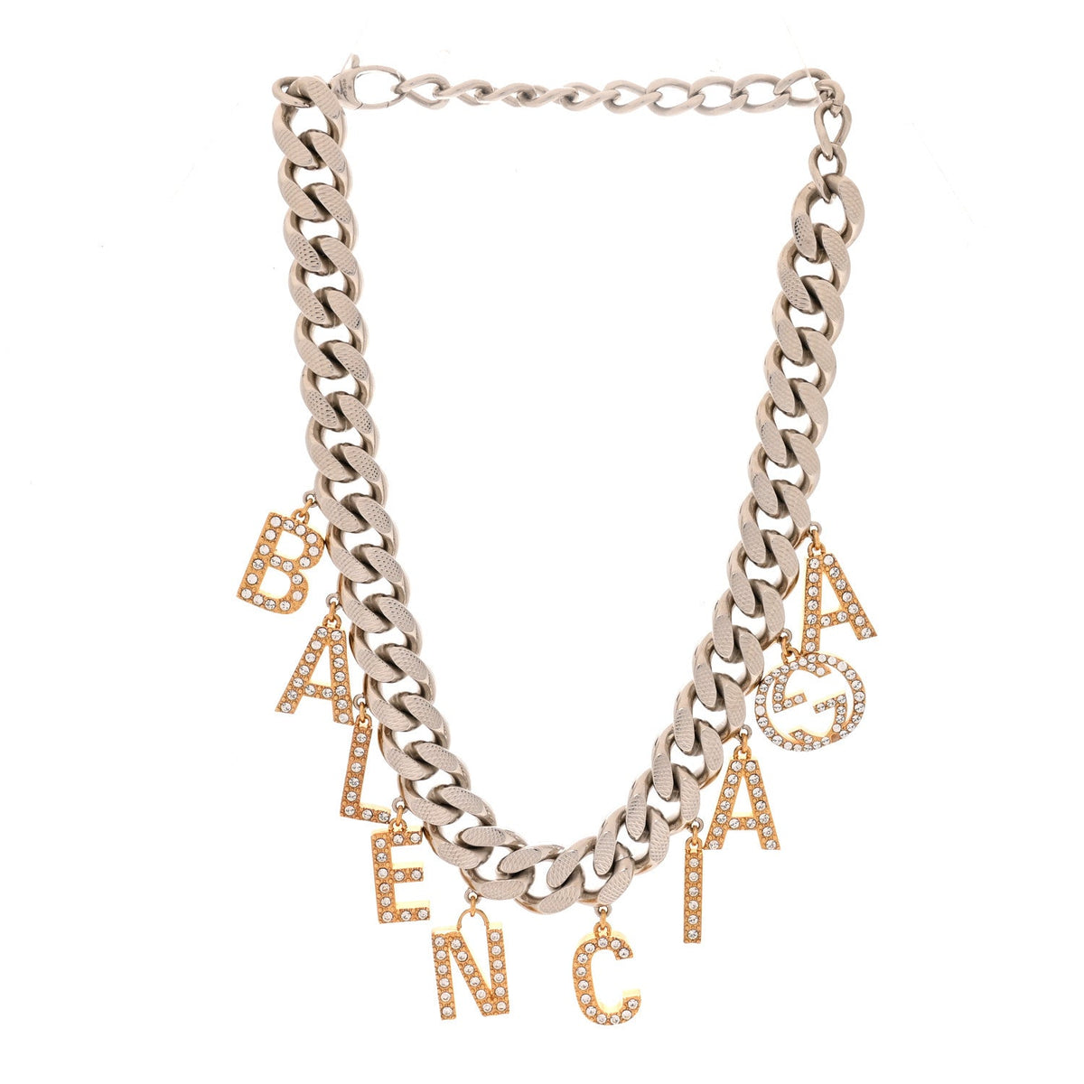 X BALENCIAGA Crystal Script Short Necklace Silver Gold
