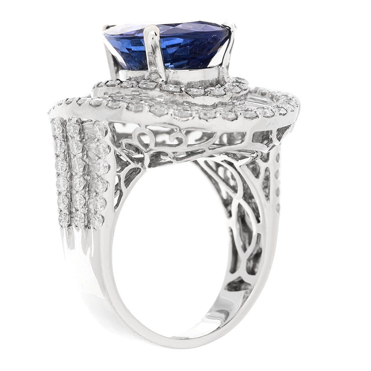 18K White Gold Diamond Tanzanite 3.64ctw Pear Cut Cocktail Ring 54 6.75