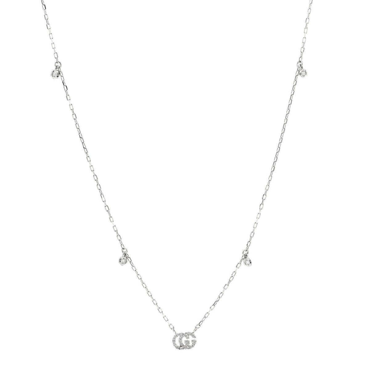 18K White Gold Diamond Running GG Pendant Necklace