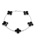 18K White Gold Veined Black Onyx 5 Motifs Vintage Alhambra Bracelet