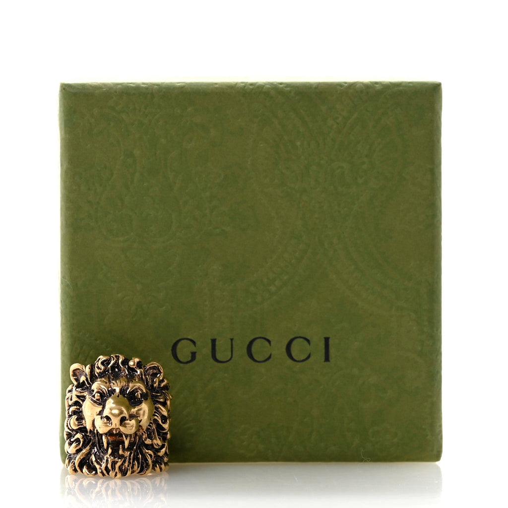 Metal Lion Head Ring 59 8.75 Aged Gold
