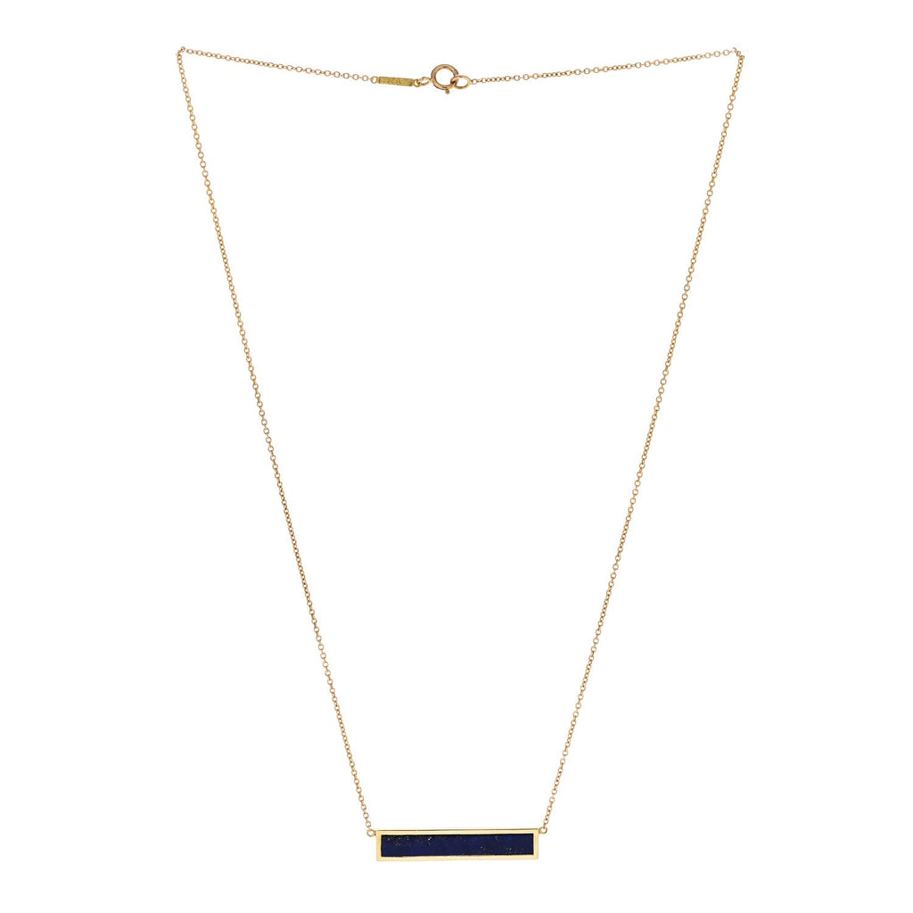 18K Yellow Gold Lapis Lazuli Bar Pendant Necklace