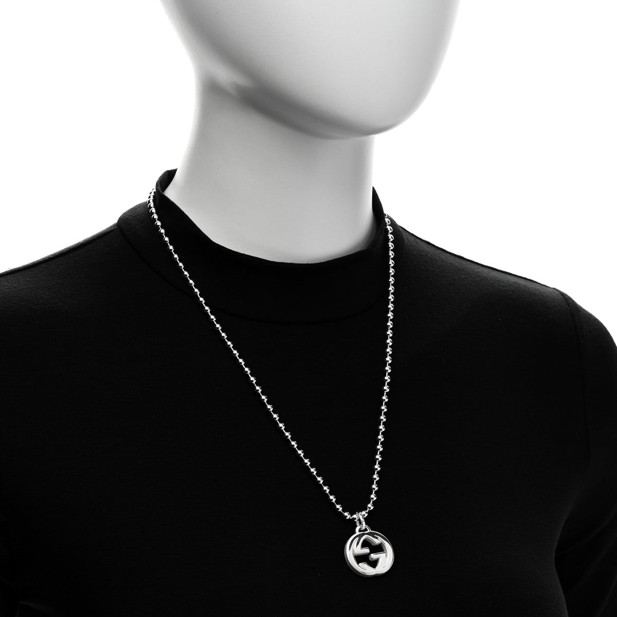 Sterling Silver Interlocking GG Pendant Beaded Necklace
