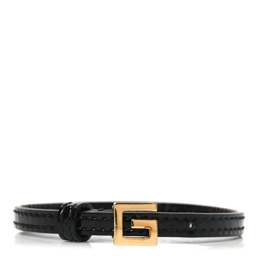 Patent Calfskin Metal Square G Bracelet M Black Gold