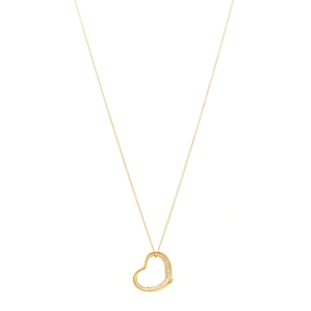18K Yellow Gold Diamond Elsa Peretti Open Heart Necklace