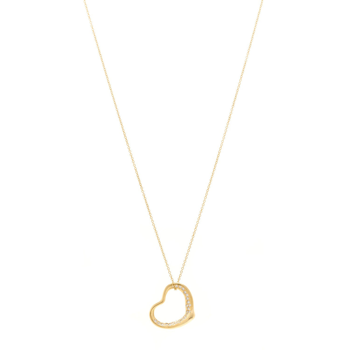 18K Yellow Gold Diamond Elsa Peretti Open Heart Necklace