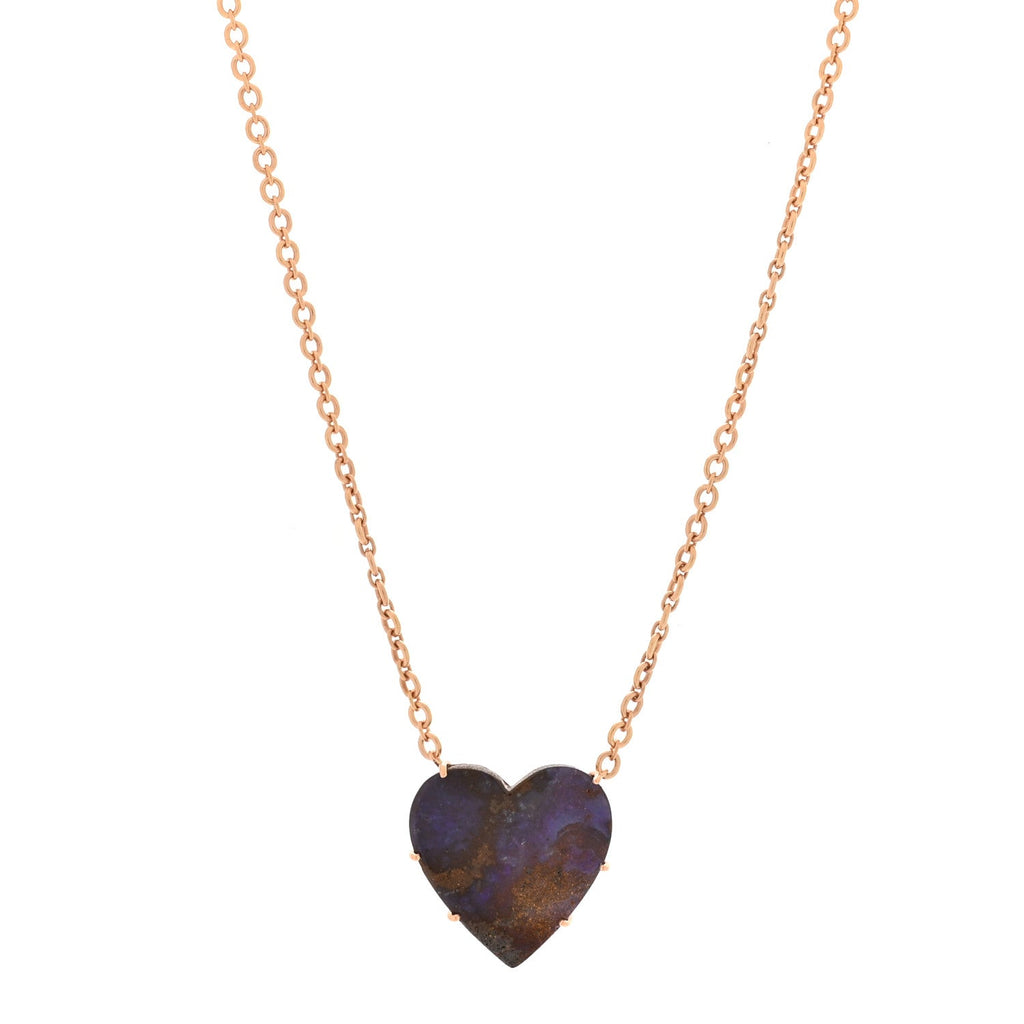 18K Rose Gold Boulder Opal One of a Kind Love Pendant Necklace