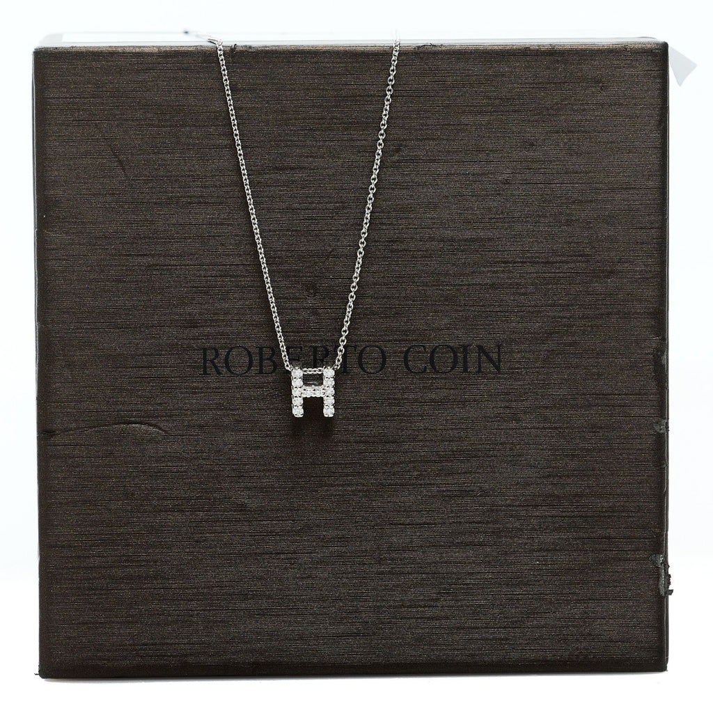 18K White Gold Diamond Love Letter H Pendant Necklace
