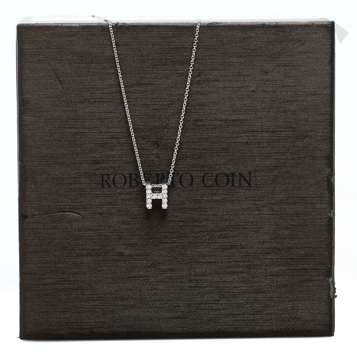 18K White Gold Diamond Love Letter H Pendant Necklace