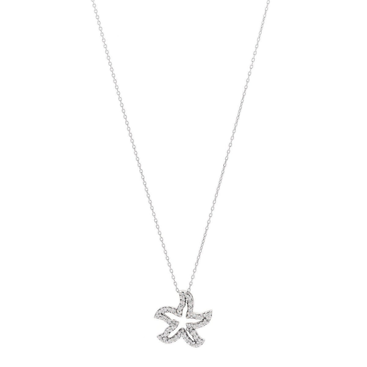 18K White Gold Diamond Tiny Treasures Starfish Pendant Necklace