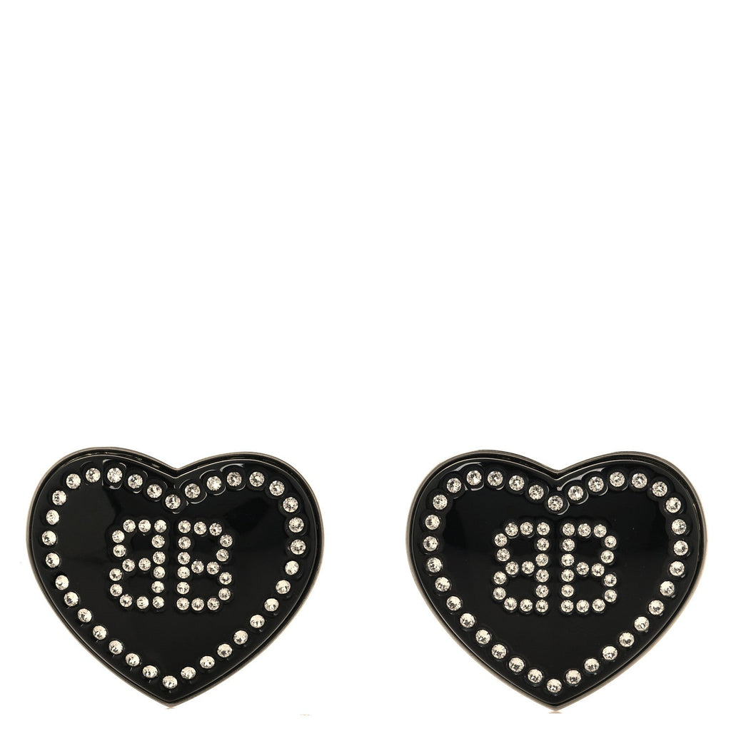 Crystal Resin BB Heart Earrings  Black