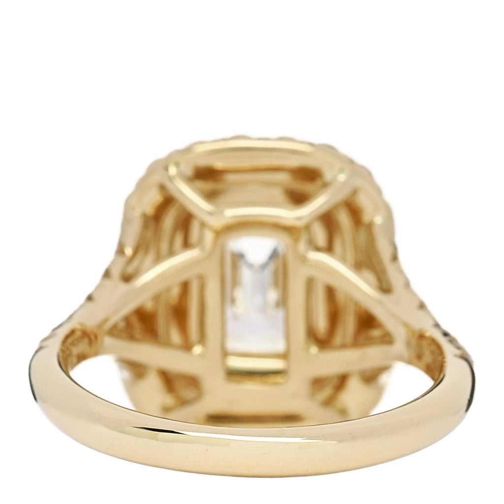 18K Yellow Gold Diamond 1.29ct Emerald Cut Double Halo Pave Engagement Ring 50 5.25