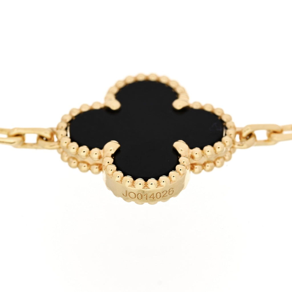 18K Yellow Gold Black Onyx 5 Motifs Vintage Alhambra Bracelet