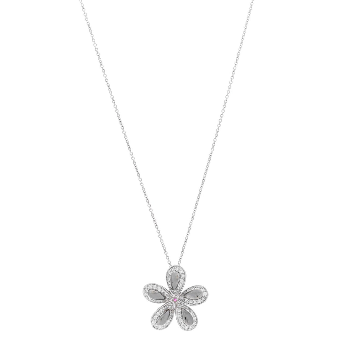 18K White Gold Diamond Fantasia Big Flower Pendant Necklace