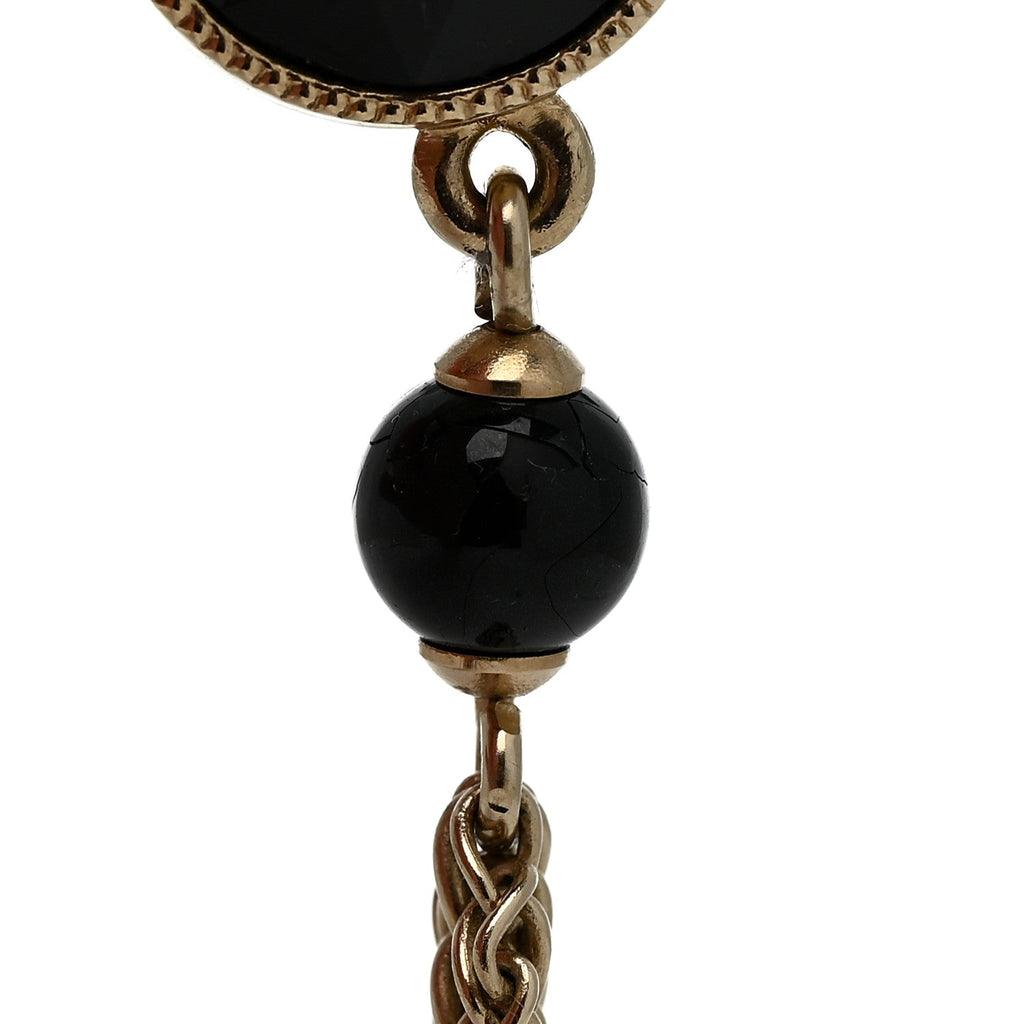 Crystal CC Chain Tassel Drop Earrings Gold Black
