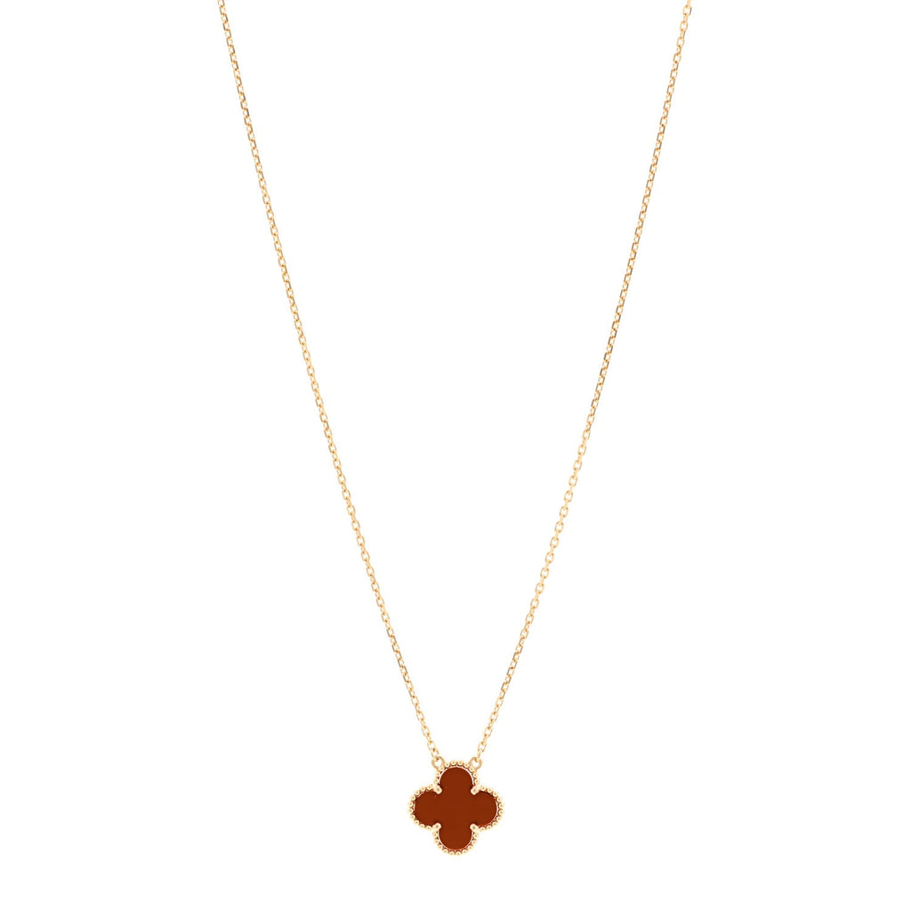 18K Yellow Gold Carnelian Vintage Alhambra Pendant Necklace