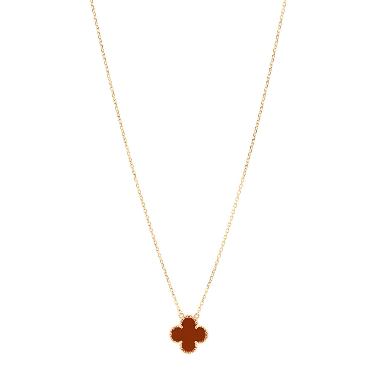 18K Yellow Gold Carnelian Vintage Alhambra Pendant Necklace