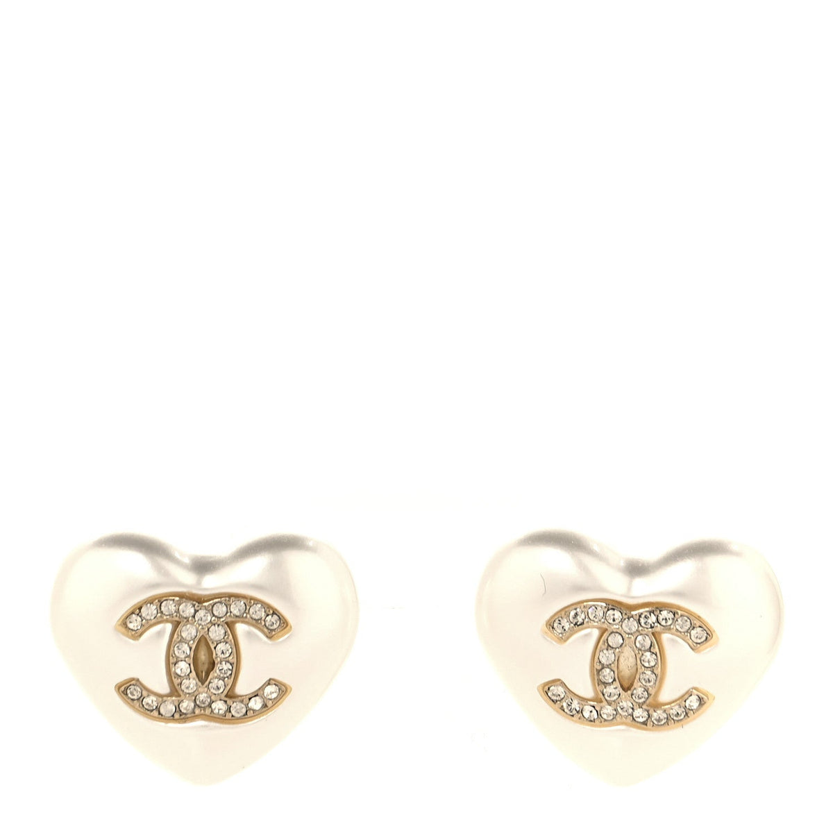 Pearl Crystal CC Heart Earrings Gold