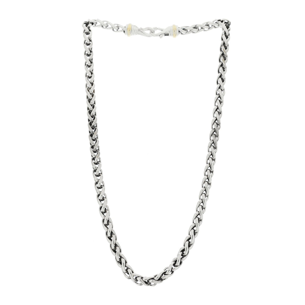 Sterling Silver 14K Yellow Gold 6mm Wheat Chain Necklace