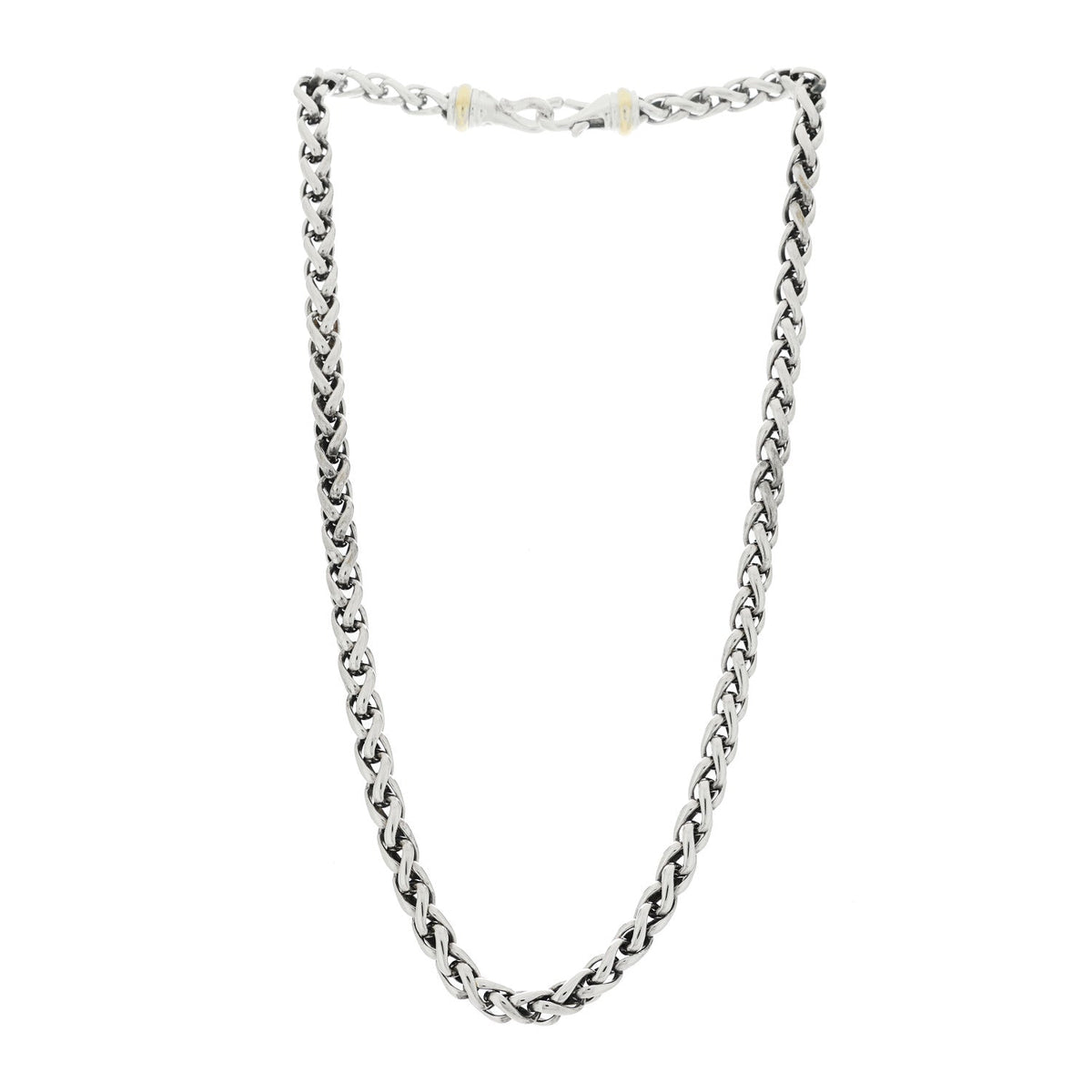 Sterling Silver 14K Yellow Gold 6mm Wheat Chain Necklace
