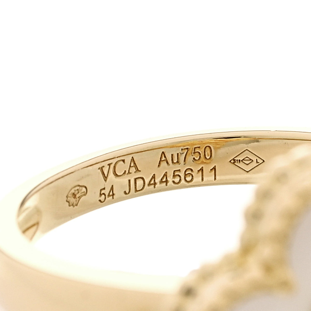 18K Yellow Gold Diamond Mother of Pearl Vintage Alhambra Ring 54 6.75