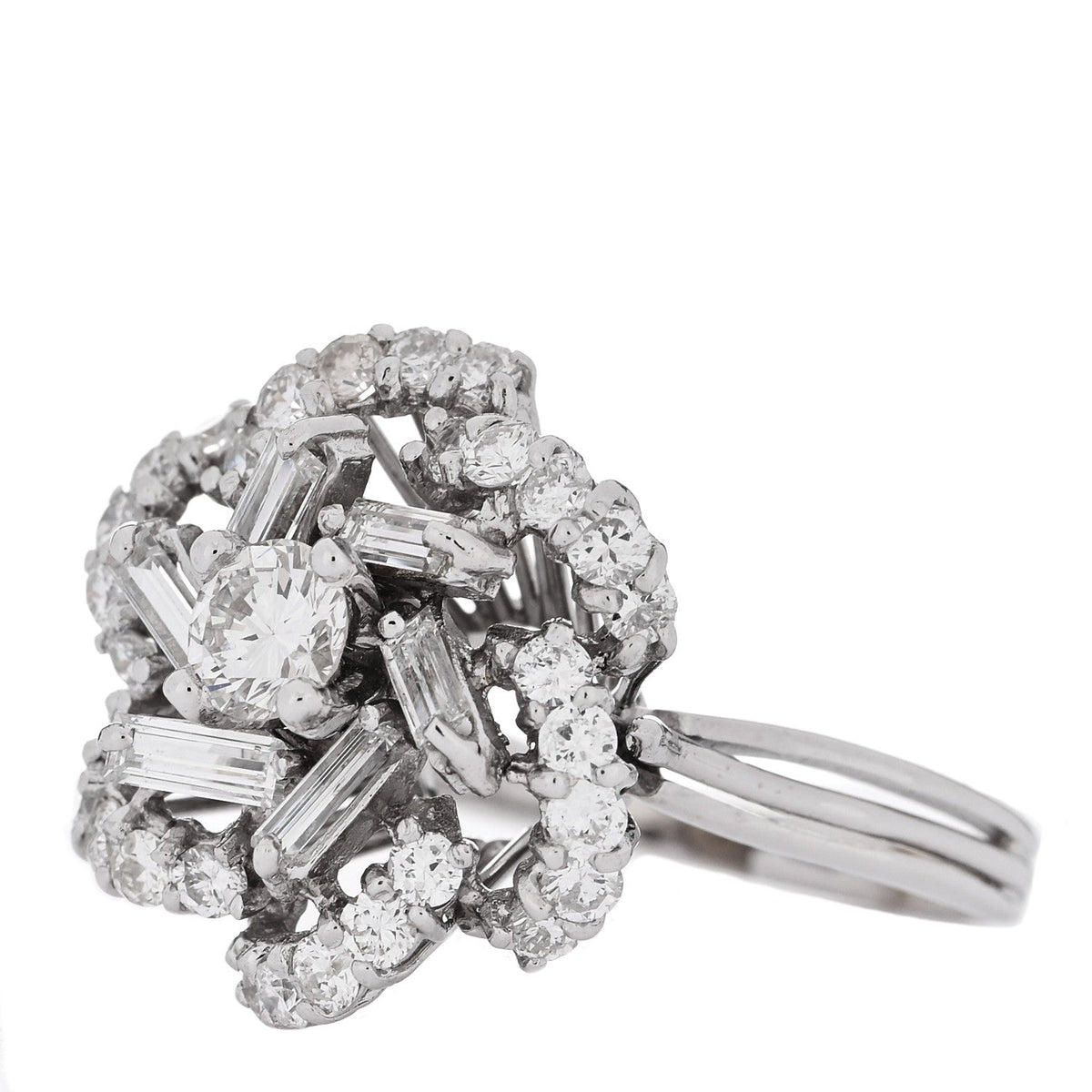18K White Gold Diamond 1.80ctw Flower Spiral Cocktail Ring 52 6