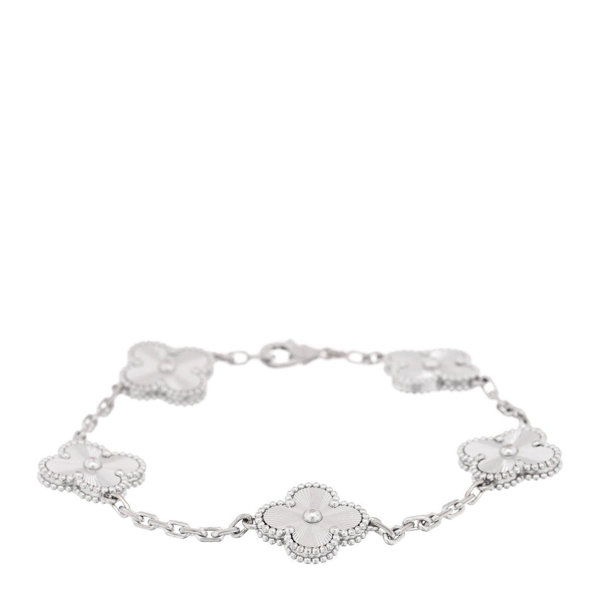18K White Gold 5 Motifs Guilloche Vintage Alhambra Bracelet
