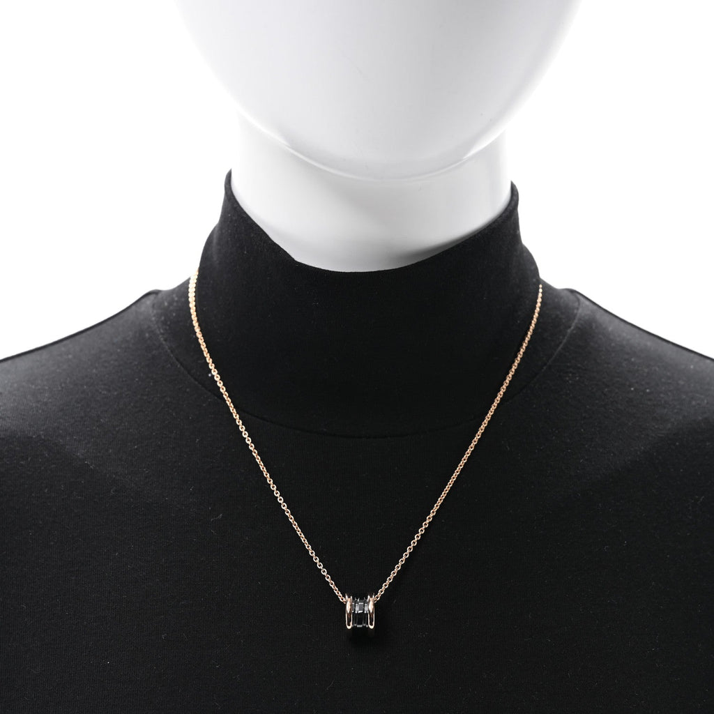 18K Rose Gold Black Ceramic Diamond B.Zero1 Pendant Necklace