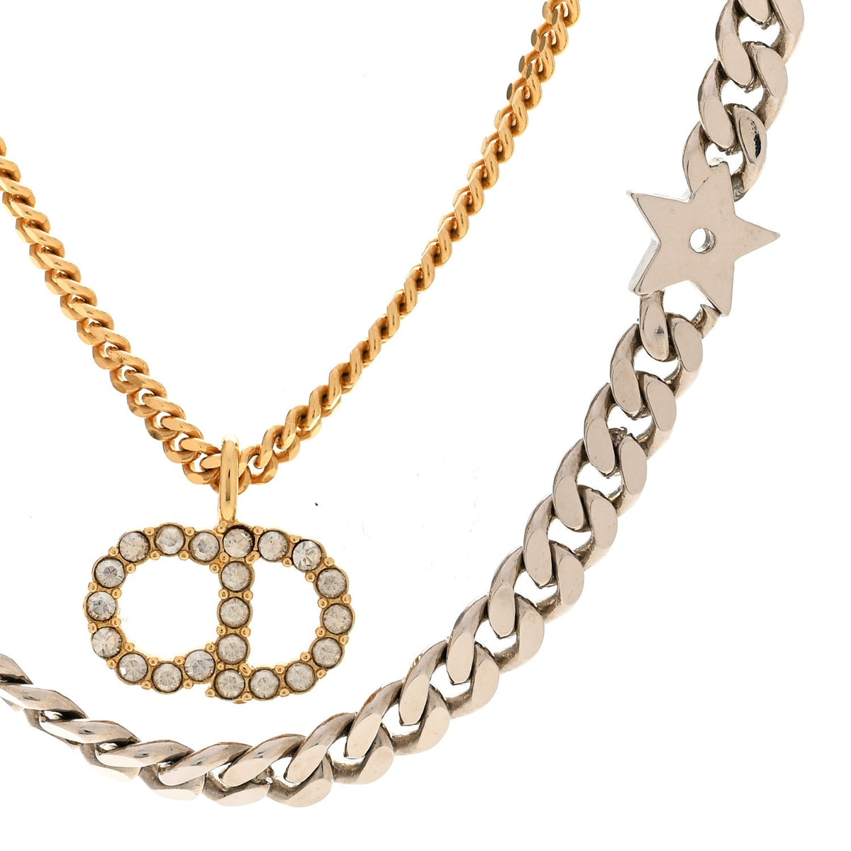 Metal Crystal CD Star Chain Necklace Gold Silver
